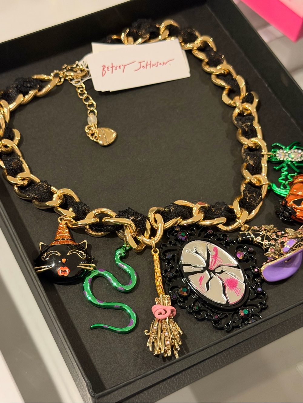 Betsey Johnson Halloween Collar Statement Necklace Witch Broom Spider Cat Snake - Picture 13 of 14